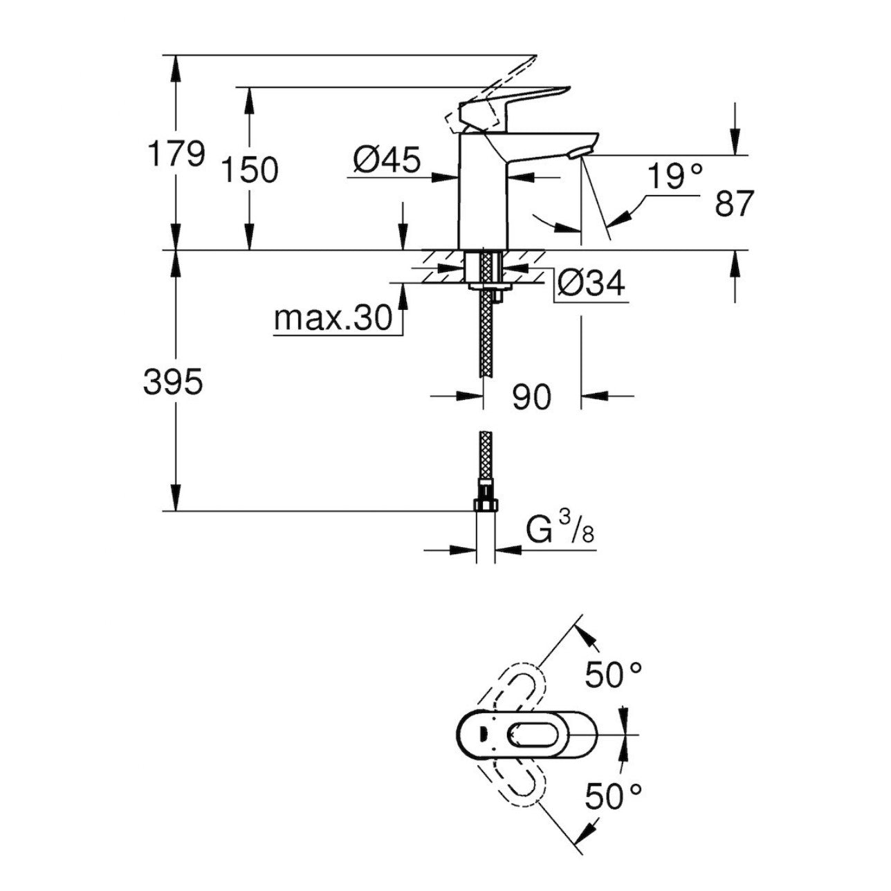 Armature za umivalnike — 23337000 Grohe Loop armatura za umivalnik | SAN-KERAMIKA.SI