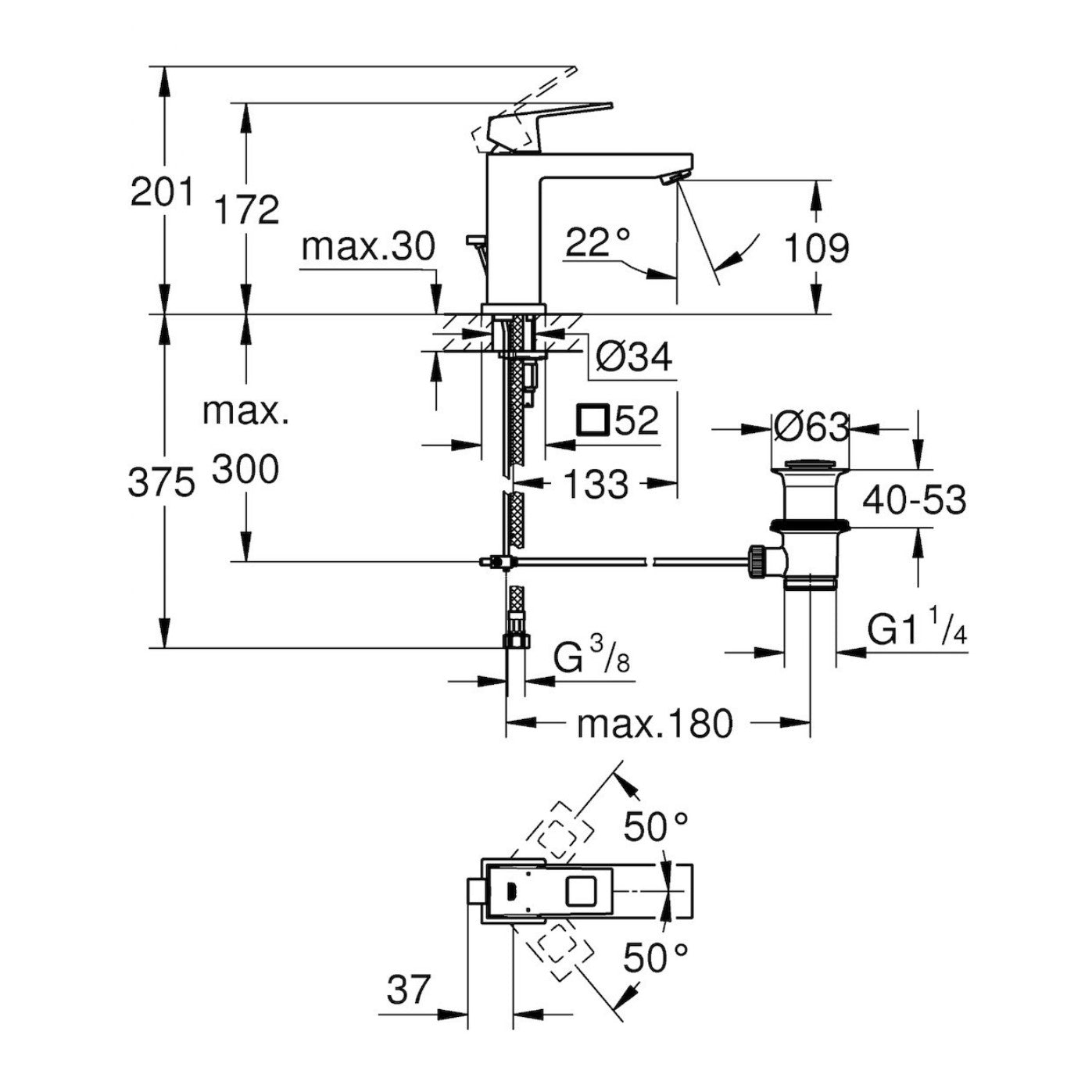 Armature za umivalnike — 23445000 Grohe Eurocube armatura za umivalnik | SAN-KERAMIKA.SI