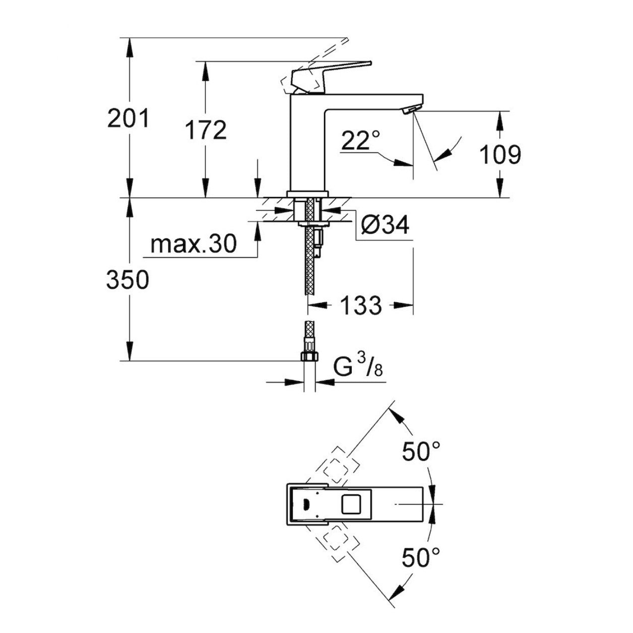 Armature za umivalnike — 23446000 Grohe Eurocube armatura za umivalnik | SAN-KERAMIKA.SI