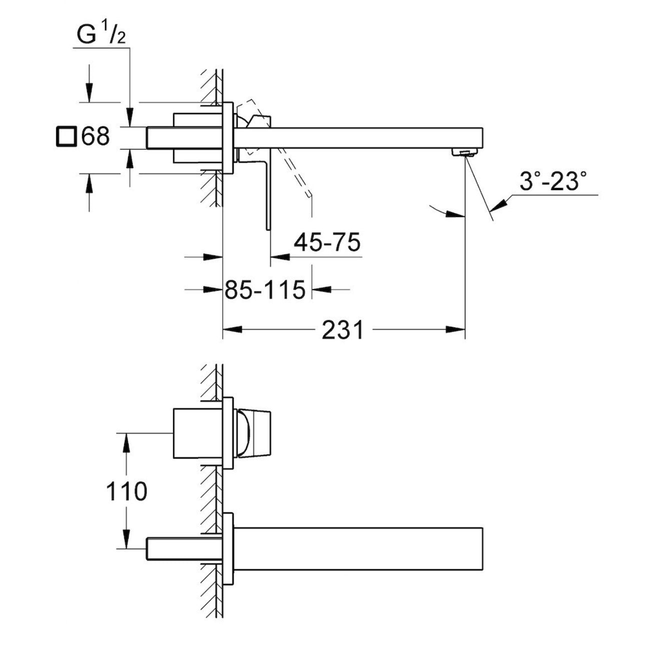 Armature za umivalnike — 23447000 Grohe Eurocube podometna armatura za umivalnik | SAN-KERAMIKA.SI