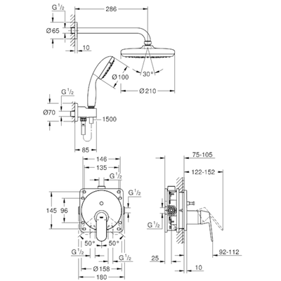 Tuš sistemi — 25219001 Grohe Eurosmart Cosmopolitan podometni komplet za tuš | SAN-KERAMIKA.SI