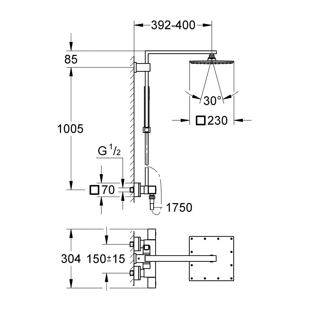 Tuš sistemi — 26087000 Grohe Euphoria Cube XXL 230 termostatska armatura s tuš setom | SAN-KERAMIKA.SI