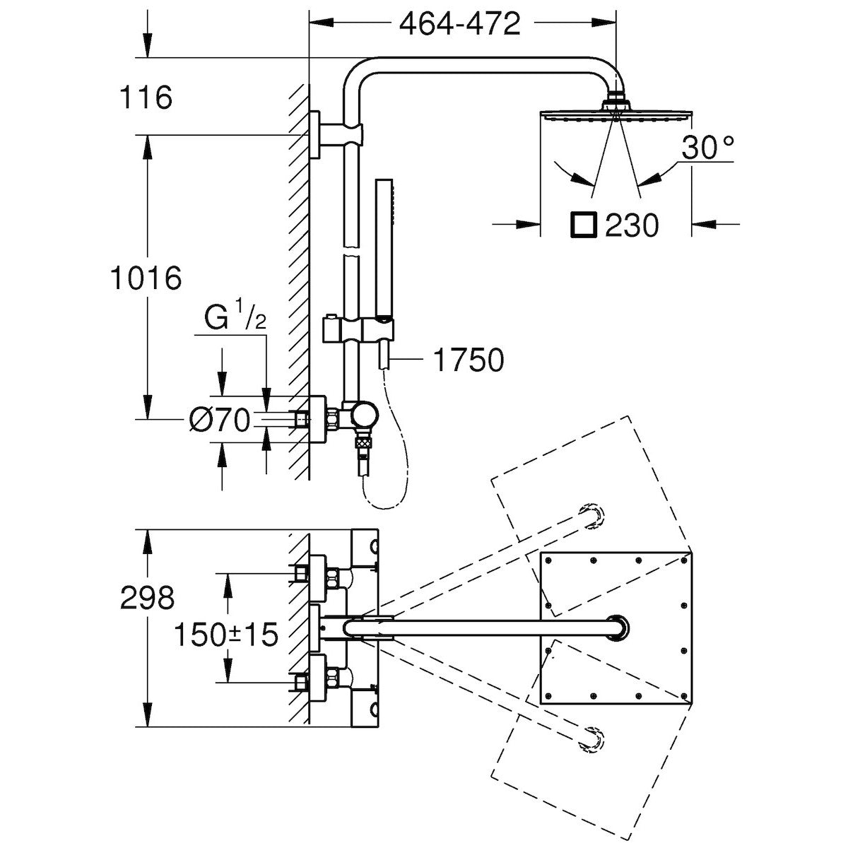 Tuš sistemi — 26187000 Grohe Euphoria Cube XXL 230 termostatska armatura s tuš setom | SAN-KERAMIKA.SI