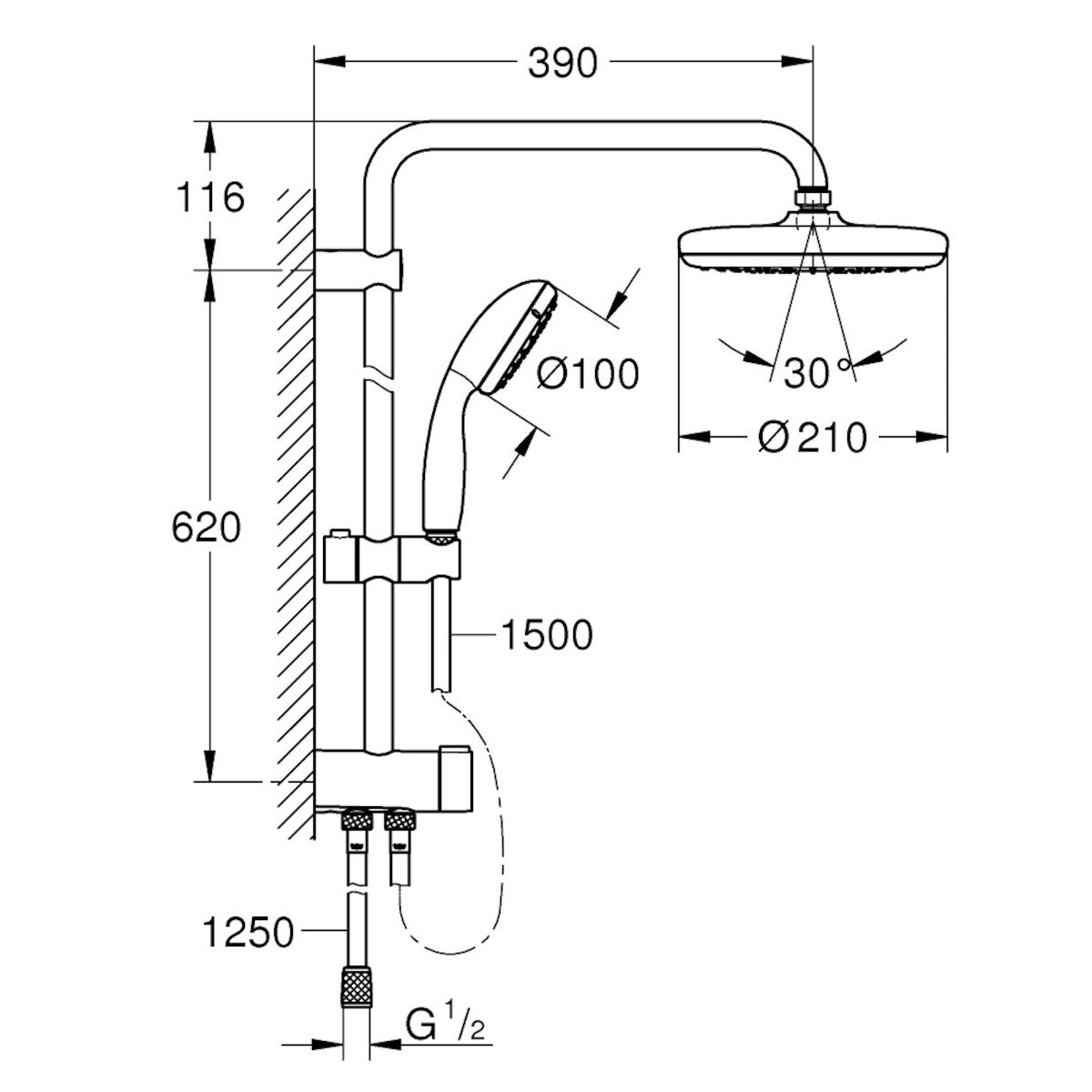 Tuš sistemi — 26381001 Grohe New Tempesta 210 System Flex tuš set brez armature | SAN-KERAMIKA.SI