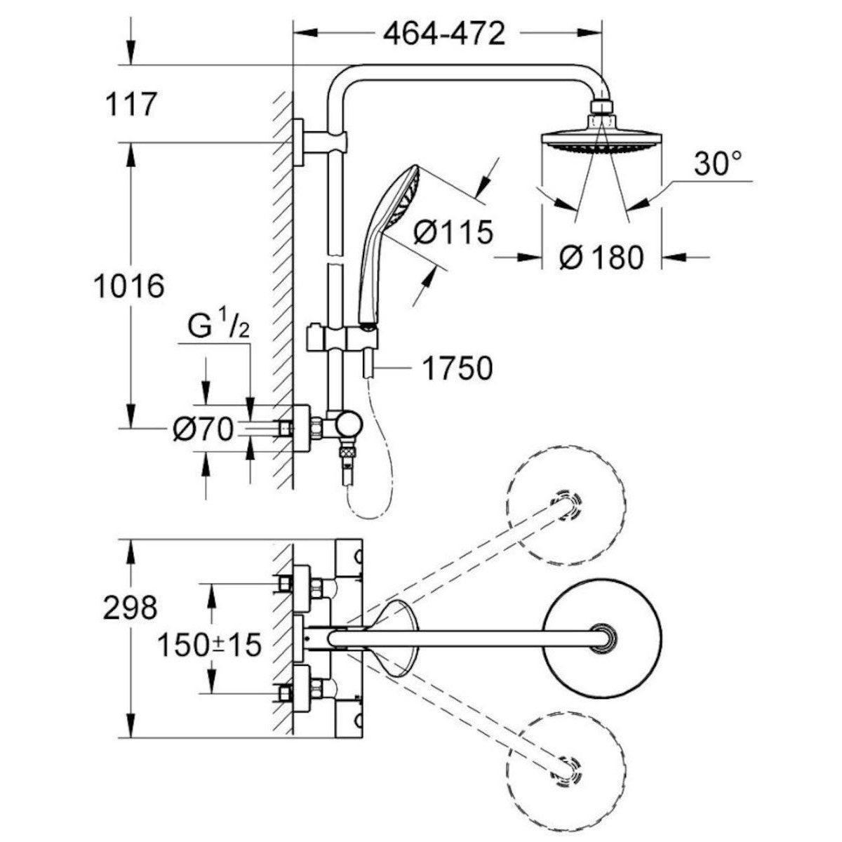 Tuš sistemi — 27296001 Grohe Euphoria 180 termostatska armatura s tuš setom | SAN-KERAMIKA.SI