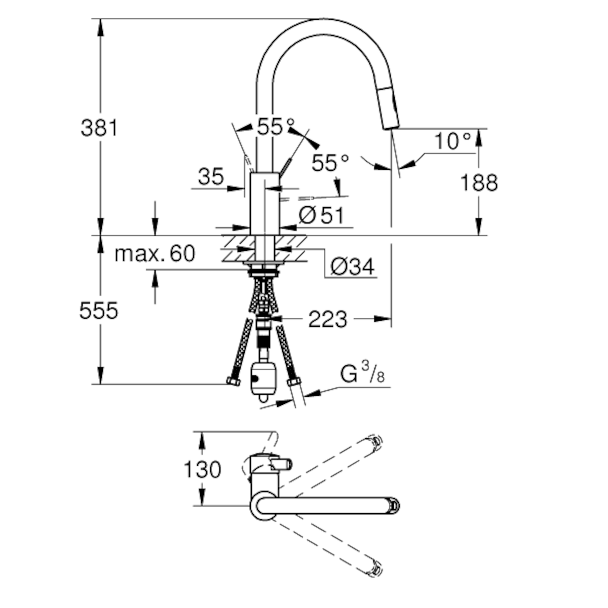 31481001 Grohe Eurosmart Cosmopolitan izvlečna kuhinjska armatura