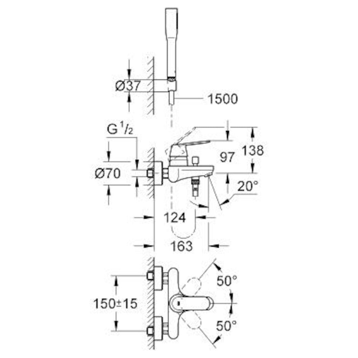 32832000 Grohe Eurosmart Cosmopolitan armatura za kad s tuš ročko