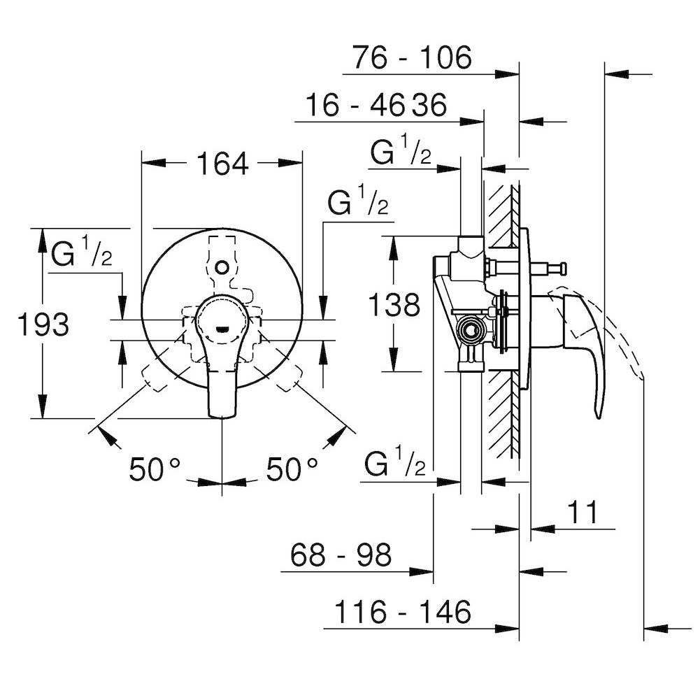 33305002 Grohe Eurosmart New (2 priključka) podometna armatura za kad ali tuš