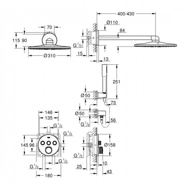 34705000 Grohe Grohtherm SmartControl termostatski podometni komplet za tuš