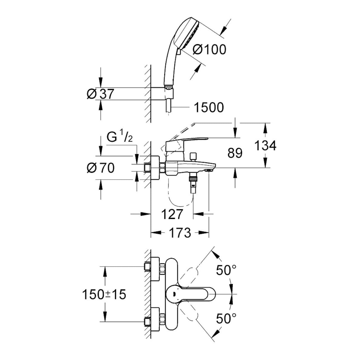 3359220A Grohe Eurostyle Cosmopolitan armatura za kad s tuš ročko