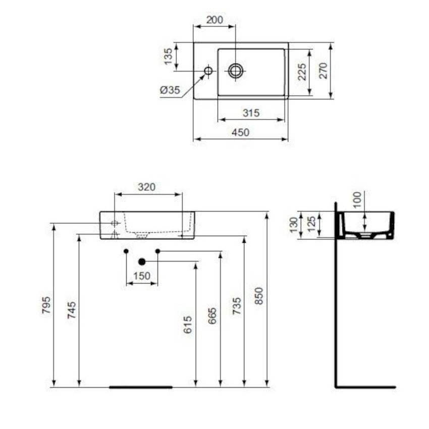 K081701 Ideal Standard Strada 45 x 27 cm leva izvedba nadpultni umivalnik z odprtino za armaturo