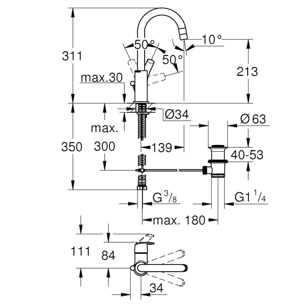 Armature za umivalnike — 23537002 Grohe Eurosmart New visoka vrtljiva armatura za umivalnik | SAN-KERAMIKA.SI