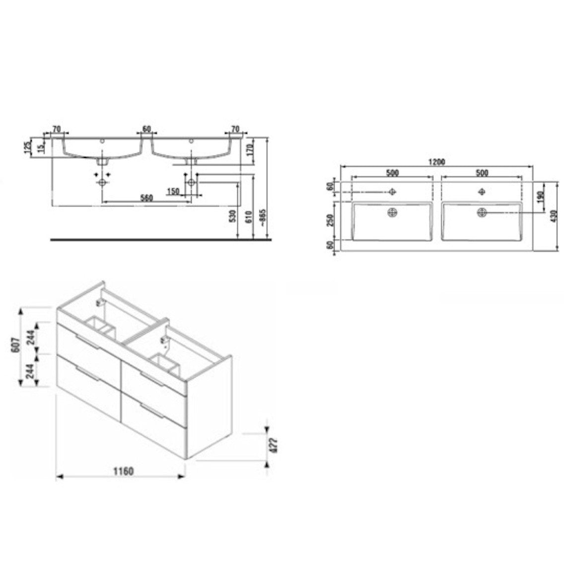 H4536621763021 Jika Plan 120 x 44 cm dvojni umivalnik z omarico