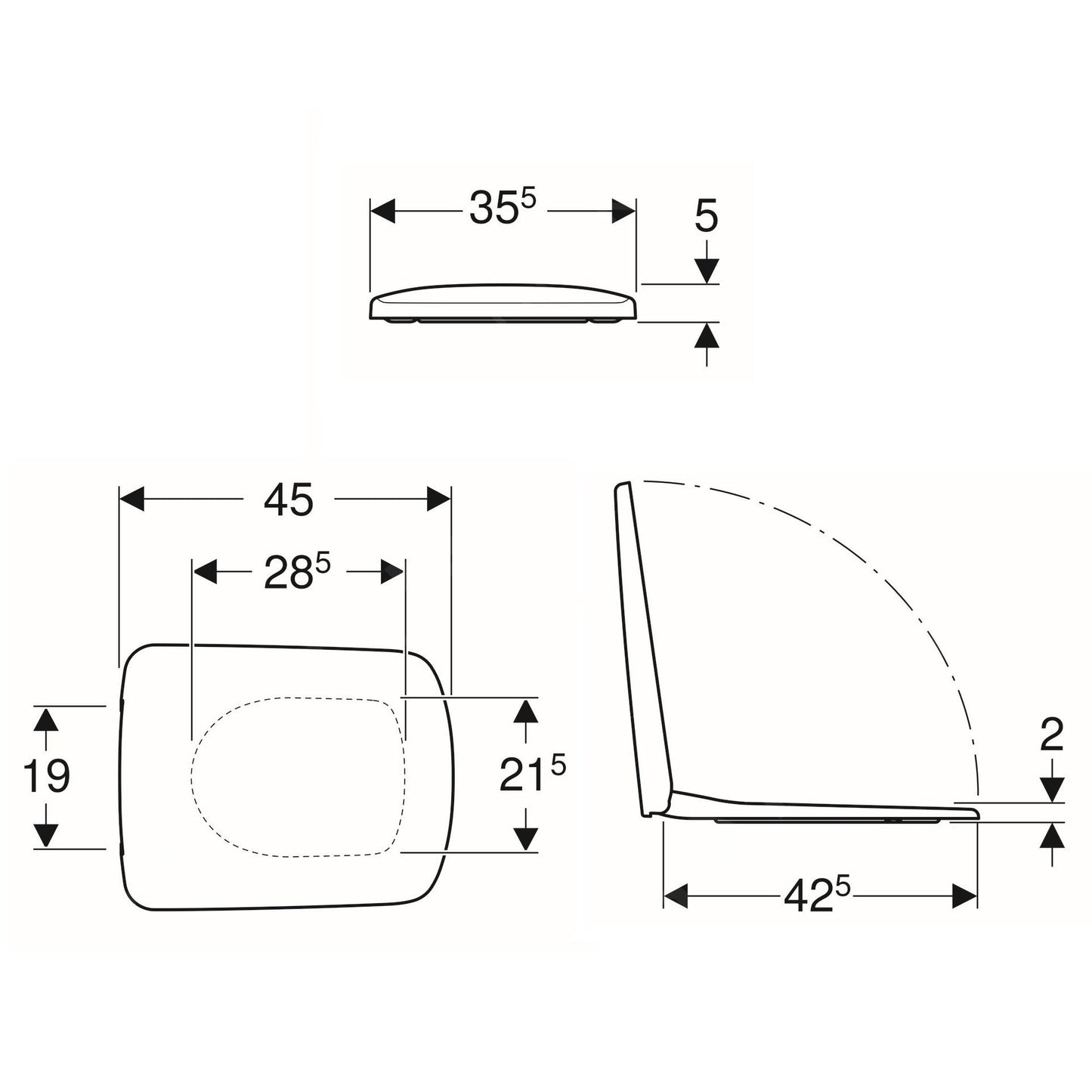 500.336.01.1 Geberit Selnova Square WC deska s počasnim zapiranjem "Soft Close"