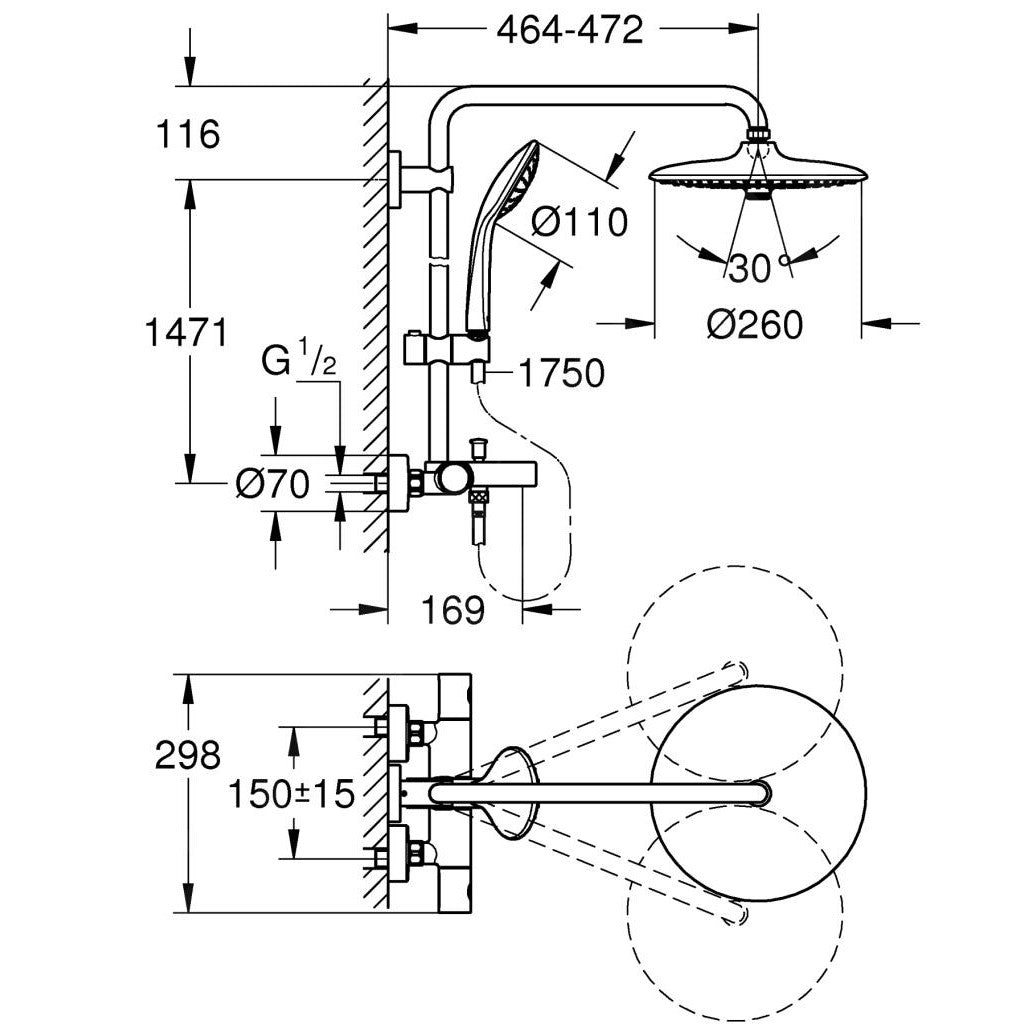 27475001 Grohe Euphoria 260 armatura za kad termostatska s tuš setom