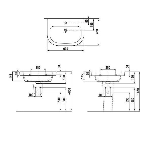 H8126130001041 Jika Deep 60 x 45 cm pravokotni keramični umivalnik z odprtino za armaturo