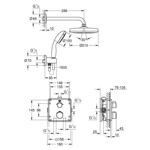 34729000 Grohe Grohtherm Tempesta 210 podometni komplet za tuš