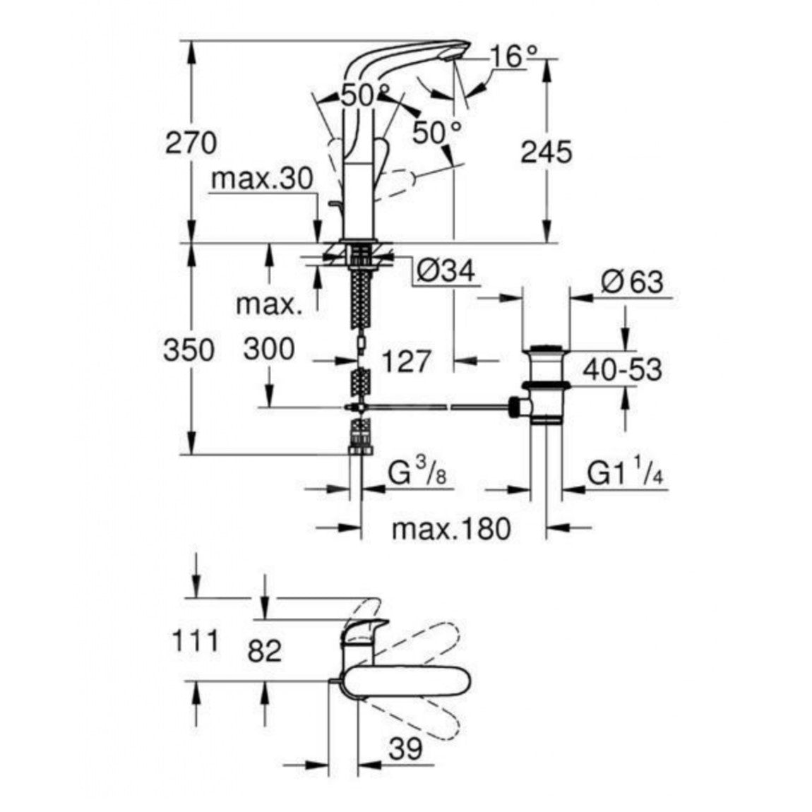 Armature za umivalnike — 23718003 Grohe Eurostyle New vrtljiva visoka armatura za umivalnik | SAN-KERAMIKA.SI