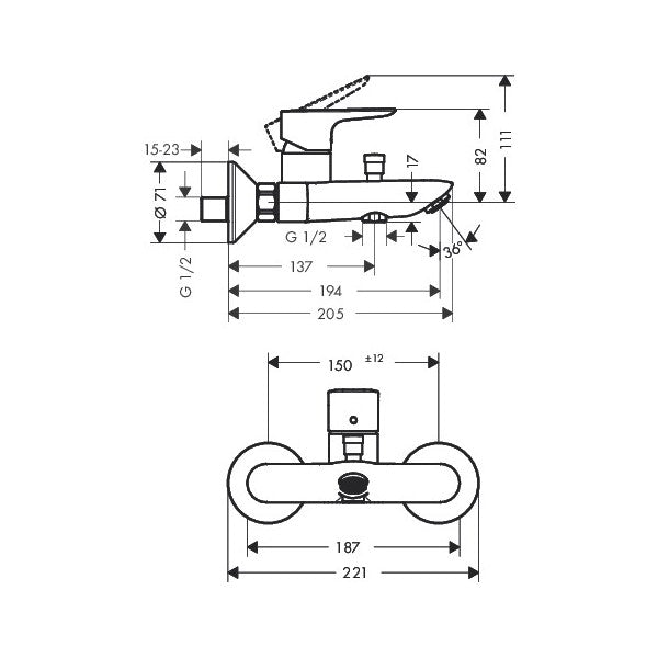 71740670 Hansgrohe Talis E stenska črna armatura za kad