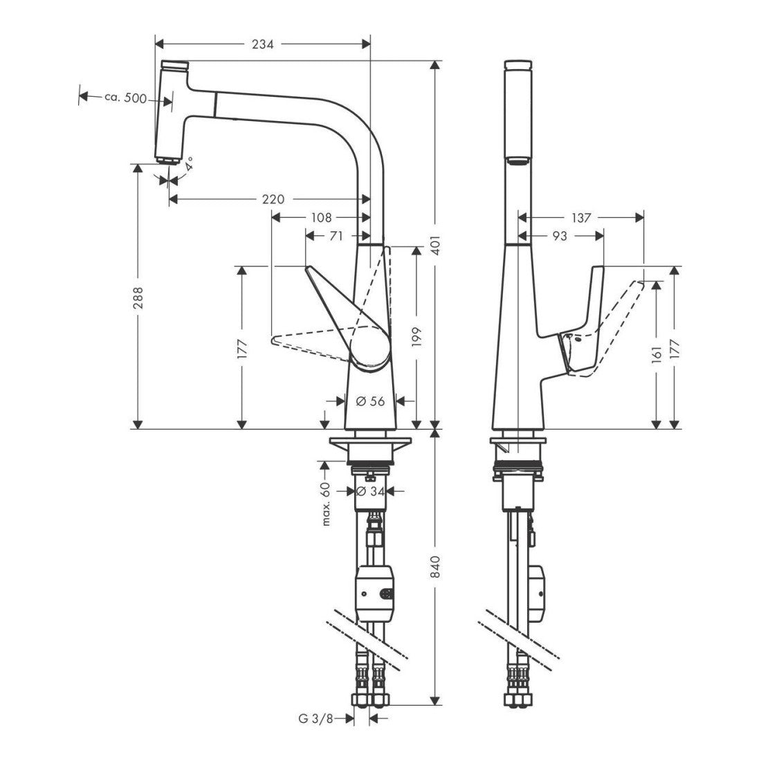 72821000 Hansgrohe Talis Select M51 izvlečna kuhinjska armatura z gumbom